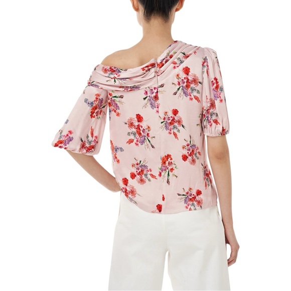 AMUR Betty Off The Shoulder Top / Baby Pink Floral Satin Blouse Size Large‎ $339 - Picture 4 of 8